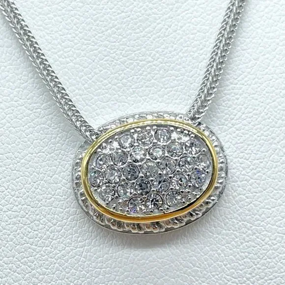 Emma Skye Pave Crystal Necklace Silver Tone Gold Tone Accent Wheat Link Chain 16 - Picture 2 of 13